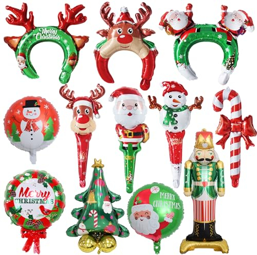 Globos de Navidad - 12 Piezas de Aluminio, Árbol Gigante, Conjunto de Decoración, Bolas Inflables, Fiesta para Niños