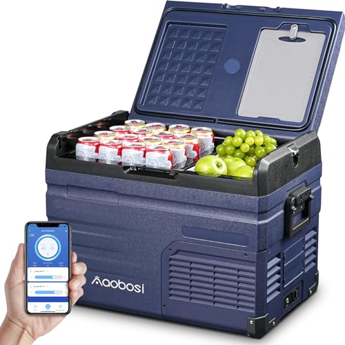 AAOBOSI 37L Kompressor Kühlbox, Auto Kühlbox Mit WIFI-APP-Steuerung USB-Anschluss, 12/24 V und 100-240 V Kühlbox bis -20 °C für Auto, Lkw, Boot, Reisemobil, Camping