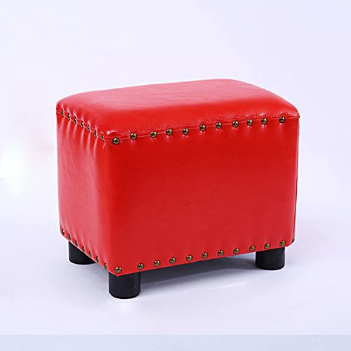 GArcan Fußhocker für Wohnzimmer, Vintage, gepolstert, Nieten, Fußhocker, Pu-Leder, Pouf, Holz, Fußhocker, Lehne für Wohnzimmer, Schlafzimmer, Sofa, Bank, Sitz, Stuhl, modischer Hocker/Rot
