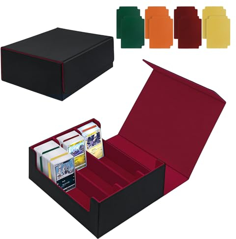 Tolesum Box Porta Mazzo per Carte MTG Capacità di 1800+ Carte con 8 Divisori, Magnetic Flip Deck Box per le Carte di Magic Commander TCG (Nero e Rosso)