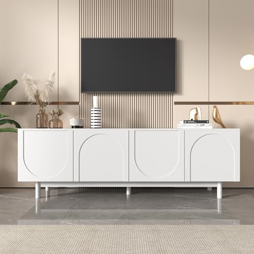BTM Meuble TV Moderne, Banc TV avec avec cloisons réglables,pour Salon, Salle à Manger, Chambre,Blanc, 175x38x56 cm
