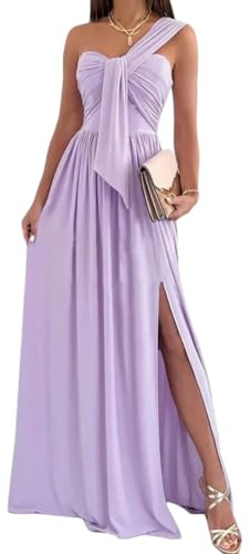 nicticsi Robe De Soiree Femme Chic Et Glamour Longue Elegant Ceremonie Mariage Maxi Robe Cocktail fête Droite Fluide Une Seule Manche Épaules Dénudées D Violet L