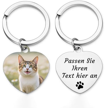 AnJeey Porte-clés Personnalisé pour Chat - Pendentif Double Face en Acier Inoxydable | Photo HD | Souvenir de Compagnon Perdu Cadeau Mémoire
