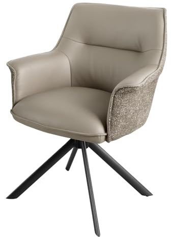 Stuhl LE GRAND - 66cm - taupe - Echtleder Metall-Beine drehbar Armlehne | Auto-Return-Funktion, hoher Komfort, bequeme Polsterung, langlebig, stabil