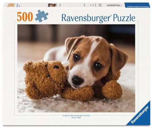 Ravensburger Puppies Kollektion: Welpe und Bär, 500 Teile, Puzzle, 500 Teile für Erwachsene, Puzzle, Größe 49 x 36 cm, Geschenkideen
