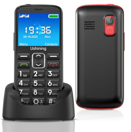Telefono Cellulare per Anziani con Tasti Grandi, GSM Telefoni per Persone Anziane Facile da Usare, SIM Doppio, Schermo da 2,4”, SOS, Chiamata Rapida, Volume Alto, Ricarica USB C, Base di Ricarica,Nero
