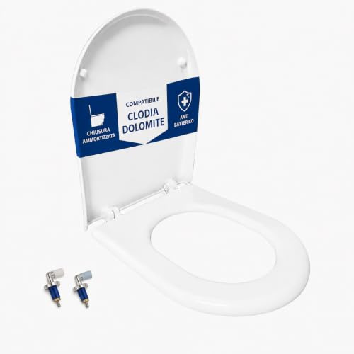 Hydro Home Copriwater Compatibile Clodia Dolomite, Sedile WC Termoindurente Antibatterico, Tavoletta WC Bianco Lucido con Fissaggio dall’Alto Soft Close