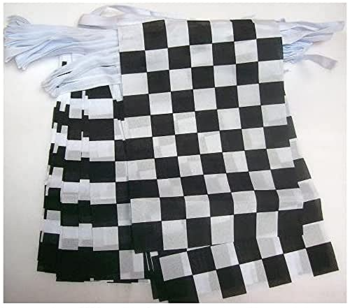 AZ FLAG - Guirlande Drapeau Damier noir et blanc - 6 Mètres Avec 20 Fanions À Damiers - Course Automobile - Formule 1 De 21x14 cm - Petits Drapeaux 100% Polyester - 60g