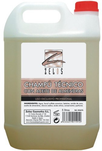 Champú Técnico con Aceite de Almendras Amargas - Garrafa 5 Litros - Proporciona Brillo y Nutrición - Ideal para cabello fino y frágil - Uso Profesional - Zelos