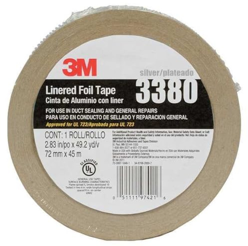 3M 3380 - Nastro rivestito in alluminio argentato (varie misure), 72 mm x 45 m, 1