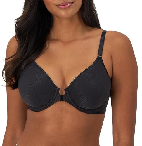 Bali Women's Underwire Shaping, Comfort Revolution T-Shirt, Front-Close Bra, Opaque, Black, 38C
