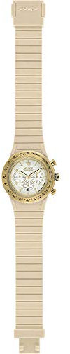 HIP HOP Orologio unisex ad CHRONO 39MM quadrante bianco e cinturino in silicone, metallo beige, movimento CHRONO QUARZO