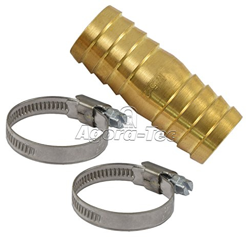 Agora-Tec Messing Schlauchverbinder-Set 1 Zoll inkl. 2 Stück 1 Zoll Edelstahl Schellen (W4) für 1 Zoll (25,4mm) Gartenschlauch
