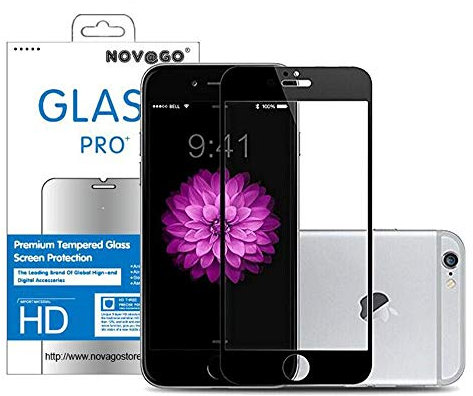 Novago Compatible avec iPhone 6 iPhone 6S (4.7'') Film Protection écran Entier en Verre trempé avec Contour en Carbone Souple résistant Couvre la totalité de l'écran et Compatible 3D Touch (Noir)