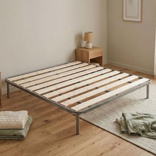 Talamo Italia - Doppelbettgestell Marialaura, orthopädisches Untergestell mit gehobelten Lattenrosten, 100 % Made in Italy, 160 x 190 x 31 cm