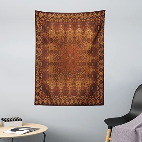 ABAKUHAUS Jahrgang Wandteppich, Spitze aus Weiches Mikrofaser Stoff Waschbar ohne Verblassen Digitaldruck, 110 x 150 cm, Orange Braun