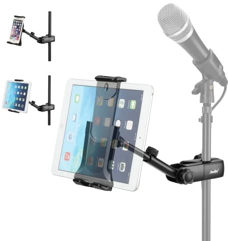 Moukey Supporto Tablet per Microfono, Support per Tablet Musica Microfono, Porta Tablet per Asta Regolabile a 360° per iPad, iPad Pro, iPad Mini 4,7-12,9 Pollici Tablet Smartphone