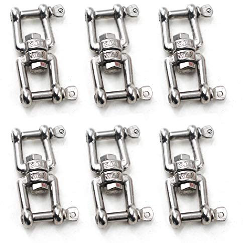 Flomore M5 - Connettori per catena di ancoraggio per barche in acciaio inox 304, con doppio anello girevole, confezione da 6