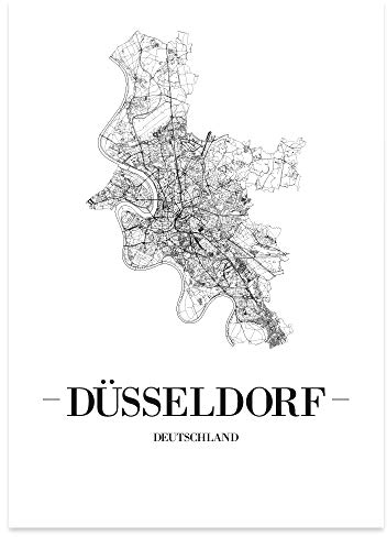 JUNIWORDS Stadtposter, Düsseldorf, Wähle eine Größe, 21 x 30 cm, Poster, Schrift A, Weiß