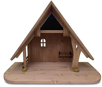 Fritz Cox Krippenstall MÜNSTERLAND | für ca. 25cm Krippenfiguren | in Deutschland gefertigt | aus Massivholz | hochwertige Verarbeitung für Ihr Weihnachtsfest | Versand aus Deutschland