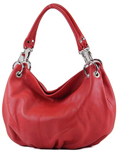 modamoda de IT40 Damen Leder/Nappaleder Schultertasche Hobo Bag handmade in Italy, Farbe:Signalrot Leder