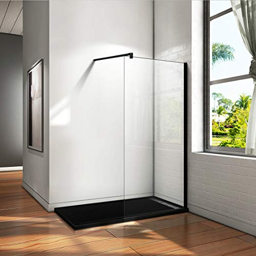 Aica Sanitär 100 x 200cm Duschwand Duschtrennwand 10mm Sicherheitsglas Walk in Dusche Schwarze