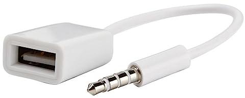 INF USB-Adapter mit 3.5 mm Klinkenstecker, USB-Klinke Adapter, Auto AUX Audio Plug zu USB 2.0 Port, AUX-USB Konverter Kabel - Weiß