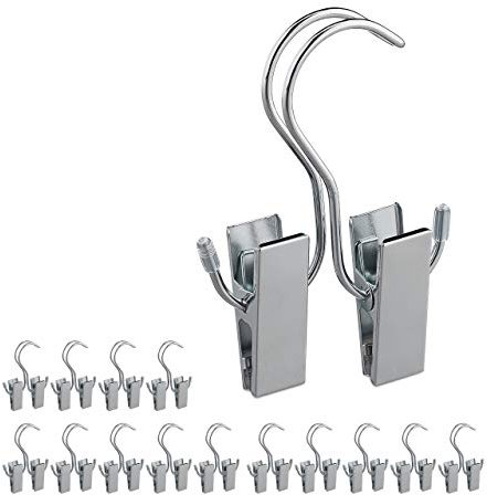 Relaxdays 15 x Stiefelklammern im Set, doppelte Klemme, gummiert, Aufbewahrung Stiefel & Mützen, Eisen, Stiefelbügel, Silber