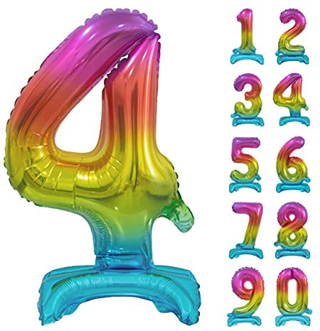 GoDan Beauty&Charm Riesige Luftballons Zahlen 0-9 zum Aufstellen auf dem Tisch 74 cm Folienballon Geburtstagsluftballons Zimmer und Raumdekoration beim Geburtstag Jubiläum (Zahl 4 Regenbogen)
