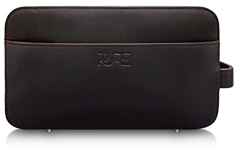 Atlas Kulturbeutel Herren Echtleder XL Braun - handgefertigte Reise Waschtasche – edle Kulturtasche aus Rindsleder