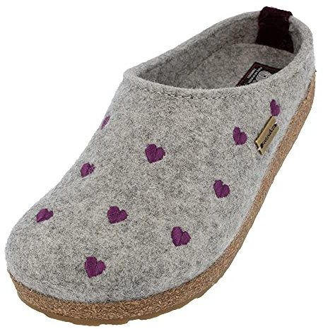 HAFLINGER Grizzly Cuoricini Felt Slipper Cork Stonewashed, taglia 36