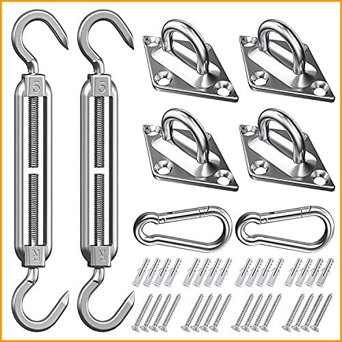 Yeahbo Kit Fissaggio Vela Ombreggiante, Kit Fissaggio Tende a Vela, Kit per Vela Ombreggiante, 24 Pezzi Kit di Montaggio e Fissaggio in Acciaio Inox per Tende a Vela Quadrate/Rettangolari