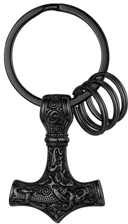 FaithHeart schwarz Keltischer Knot Schlüsselanhänger Herren Männer Thors Hammer Keychain mit Geschenkebox für Ehemann Freunden