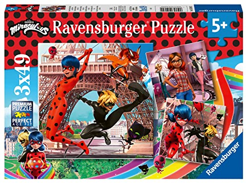 Ravensburger Kinderpuzzle 05189 - Unsere Helden Ladybug und Cat Noir - 3x49 Teile Miraculous Puzzle für Kinder ab 5 Jahren