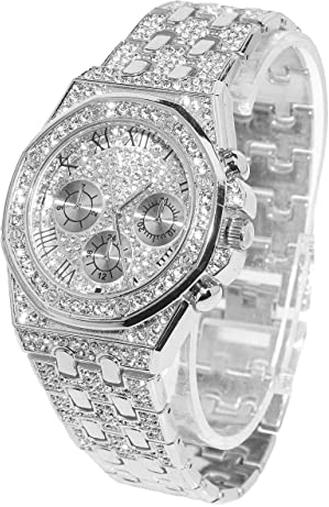 Halukakah Diamant Golduhr, Herren Platin Weiß Vergoldet 40MM Breite Römische Zahlen Wählen Quarz Armband 22cm, mit Geschenkbox