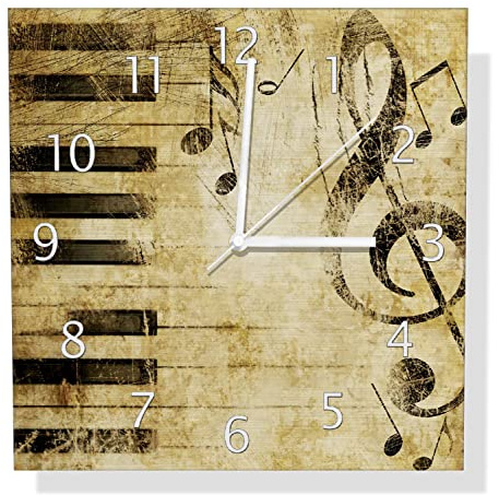Wallario Design Wanduhr Musik als Leidenschaft Notenschlüssel in braun aus Aluverbund, Alu-Uhr Größe 30 x 30 cm, weiße Zeiger mit Metalloptik