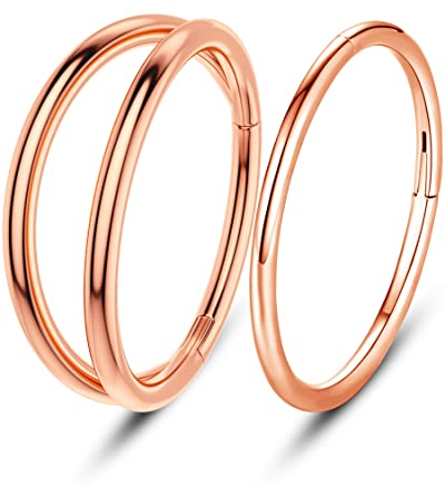OUFER 16G 2pcs Helix Piercings Rosegold Chirurgenstahl Conch Piercing Ring Rook Tragus Daith Clicker Cartilage Earring Hoop Knorpel Ohrring Ohrpiercing Nasenring Körperschmuck 10 mm