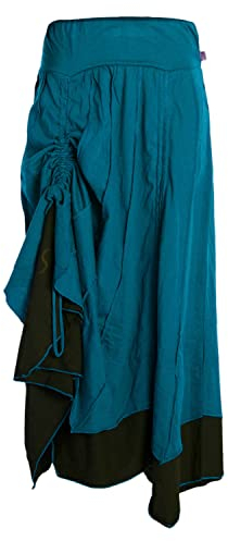 Vishes - Alternative Bekleidung - Langer Damen Rock Lang Längenverstellbar zum Hochschieben Raffen türkis 32-34