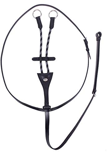 Martingal mit zweifarbiger Kordel Schwarz Hilfszügel aus Leder (Pony)