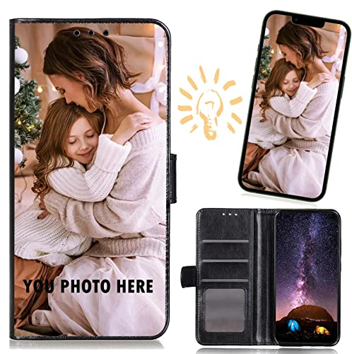 CAXKJE Lederhülle für Samsung Galaxy A54 5G Personalisierte Handy Hülle,mit Eigenem Foto Bild Text Individuelle Schutzhülle,Leder Flip Case Schutzhülle Stoßfest Bumper Hülle - Black