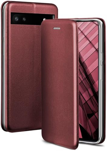 ONEFLOW Business Case für Google Pixel 6a Handyhülle klappbar mit Standfunktion, Klapphülle Flipcase Cover Dünn, PU Leder Hülle mit Kartenfach, 360 Grad Schutzhülle, Weinrot