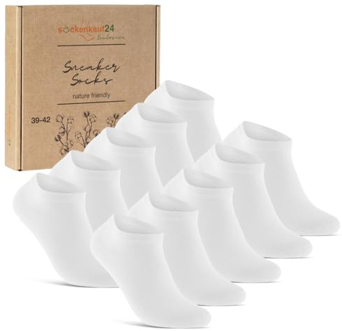 10 Paar Sneaker Socken Herren Damen Baumwolle Komfortbund ohne Naht 70102T WP (Weiß 39-42)