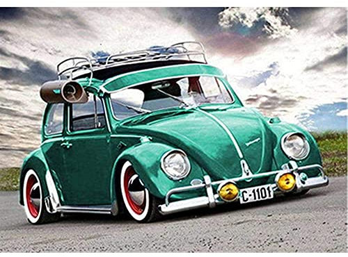 DCIDBEI 40x30CM DIY 5D Diamond Painting Strass Rund, Kreuzstich Stickerei Set Diamant Malerei Auto, perfekt für die Dekoration der Hauswand||Basteln, Malen & Handarbeiten||Grünes Retro VW Käfer