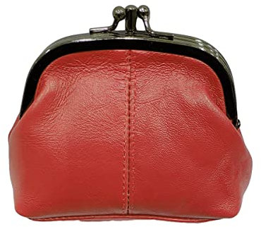 LOLUNA® Porte-Monnaie Femme Cuir Agneau Souple, Fermoir clic-clac modèle Retro, Compartiment Fermeture, Couleurs au Choix - Rouge Corail