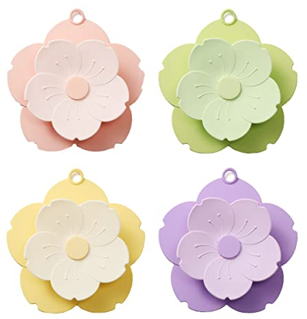 LANMOU Tapón de Drenaje de Silicona Desagüe de Bañera con Forma de Flor Antiolor, Filtro Colador para Ducha, Bañera, Lavabo, Fregadero, 4 Piezas Tapas de Desagüe para Ducha