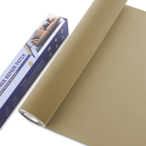 Leder Patch Kunstleder Selbstklebend Glatt Khaki, 40 x 160cm Leder Reparatur Set, Selbstklebende Lederflicken Leder Reparatur Patch Kit für Möbel, Sofa, Autositze, Taschen, Jacken, Bürostuhl