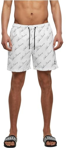 Urban Classics Herren Swim Shorts – Schnelltrocknende Badehose mit Innenslip und Taschen für Strand Pool Urlaub und sportliche Aktivitäten,Whitescriptlogo,S