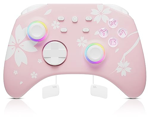 Mytrix Mando para Intendo Switch/Switch Lite, Mando Pro Controller Controlador Inalámbrico con Turbo, Sensor 6 Gyro Axis, Dual Shock, Control de movimiento, Vibración ajustable de tres niveles (Rosa)