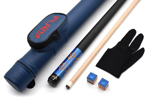 BILMAG Pool Billard Queueset Cue Köcher & 146cm Schraubqueue mit Tasche, 3- Finger Handschuh und Kreide (Blau)