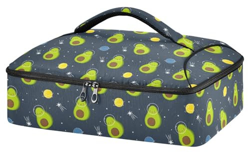 Avocado in Space Casserole Carrier for Hot or Cold Food, Insulated Casserole Dish Carrier Bag with Lid, Food Carrier for Travel Party Picnic Tote Bag